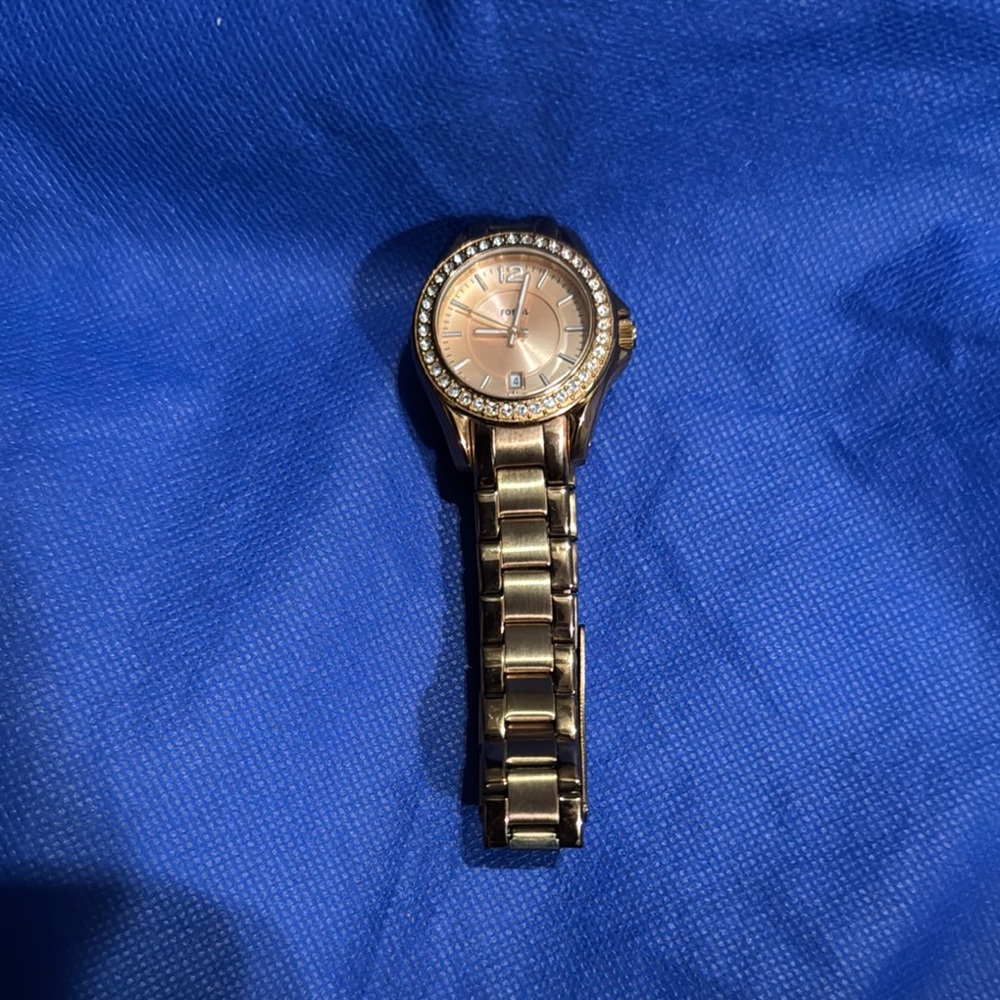 Fossil Gold Bracelet Watch with Crystal Accents